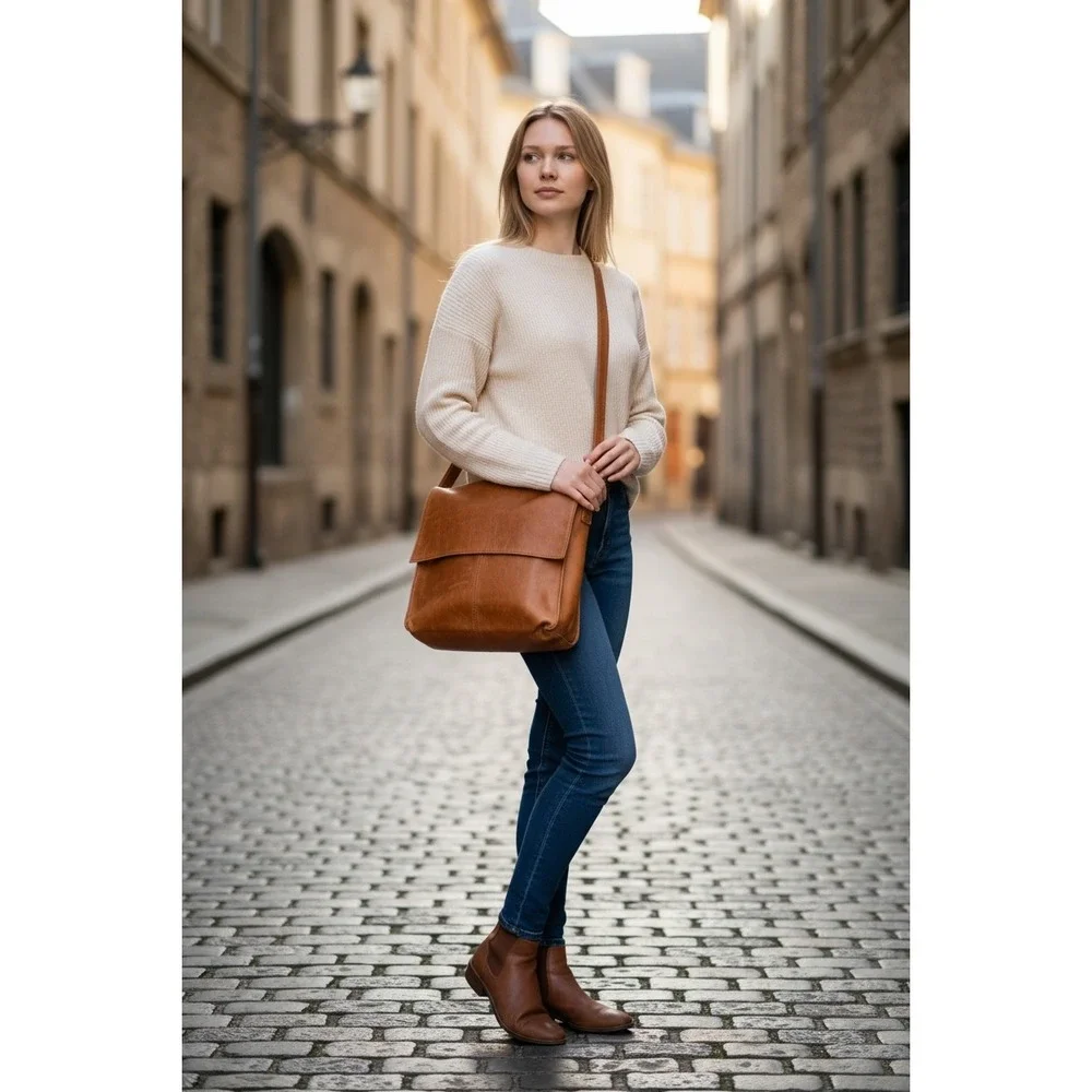 Simon Brown Leather Messenger Bag‎ Crossbody Made in Colombia Vintage Satchel